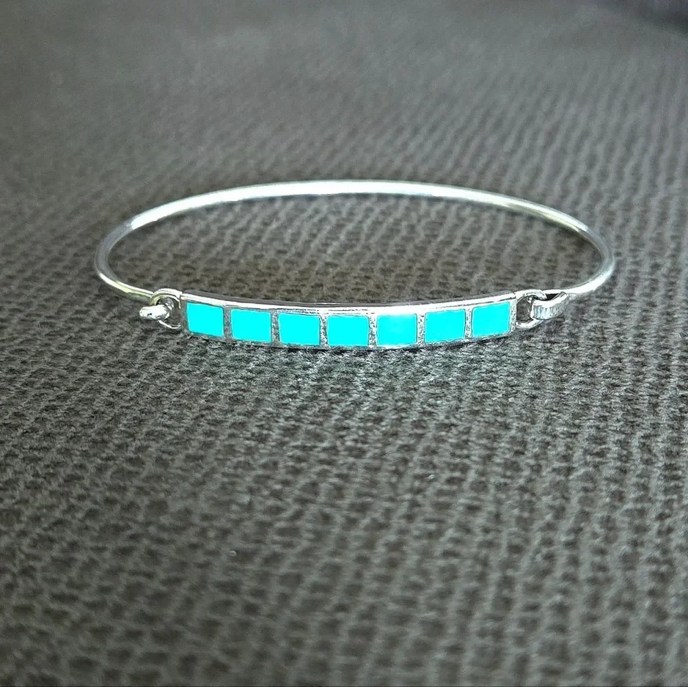 Taxco Sterling Silver🤍 Sleeping Beauty Turquoise🩵 Squares Flush Inlay Bracelet